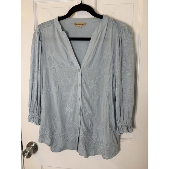 Democracy Embroidered 3/4 Sleeve Heather Muted Blue Small Blouse - Flawed - Picture 2 of 13